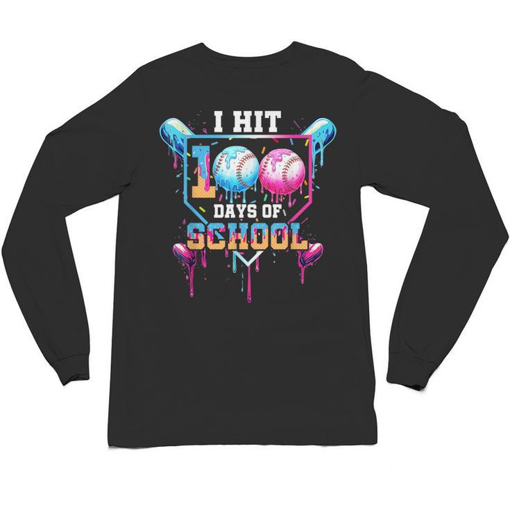 Baseball Ice Cream Drip I Hit 100 Days Of School Boys Kids Unisex Long Sleeve T-Shirt