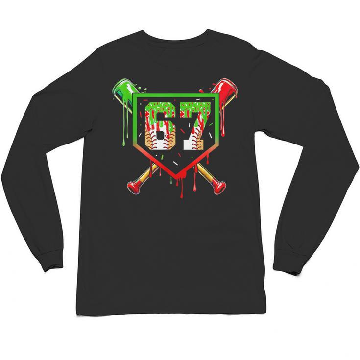 Baseball Ice Cream Drip Number 67 Player 6 7 Christmas Pjs Unisex Long Sleeve T-Shirt