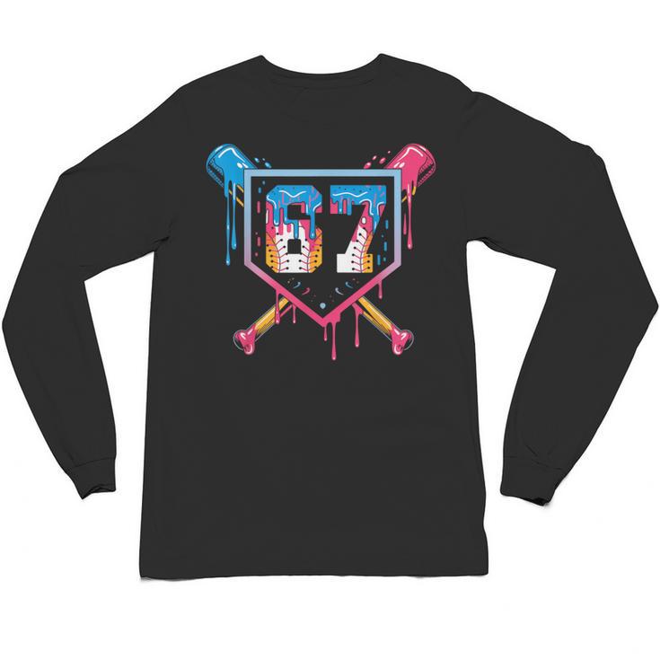 Baseball Ice Cream Drip Number 67 Player 67th Birthday 6 7 Unisex Long Sleeve T-Shirt