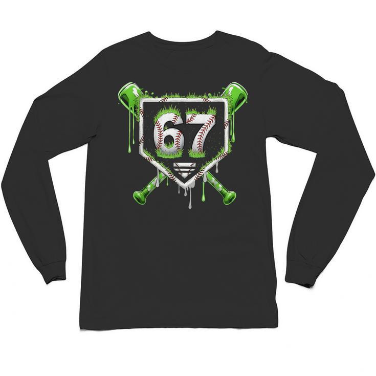 Baseball Ice Cream Drip Number 67 Player 67th Birthday Kids Unisex Long Sleeve T-Shirt
