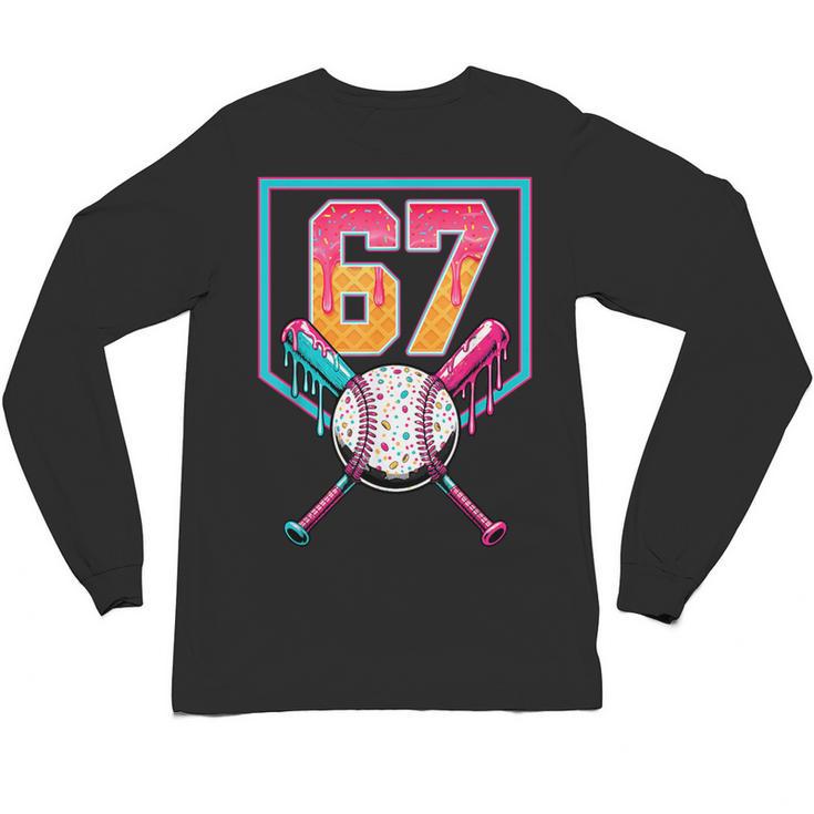 Baseball Ice Cream Drip Number 67 Player 67th Birthday Men Unisex Long Sleeve T-Shirt