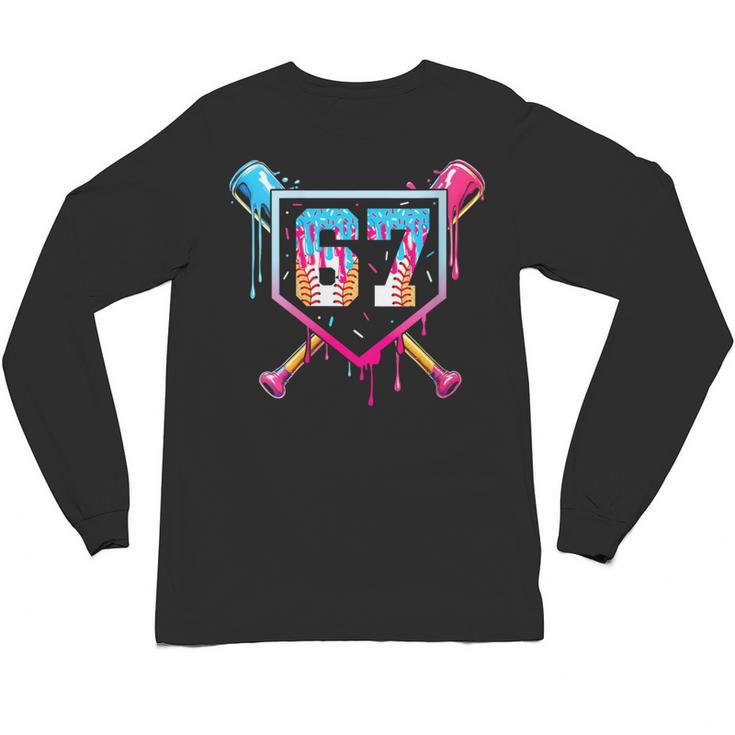 Baseball Ice Cream Drip Number 67 Player 67th Birthday Unisex Long Sleeve T-Shirt