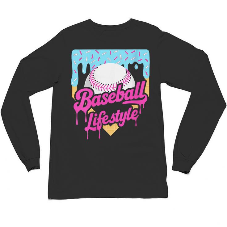 Baseball Life Lifestyle Home Plate Ice Cream Drip Men Boys Unisex Long Sleeve T-Shirt