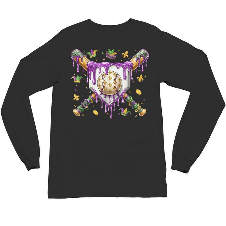 Baseball Mardi Gras Carnival Party Mask Ice Cream Drip Boys Unisex Long Sleeve T-Shirt