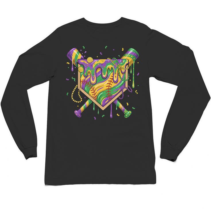 Baseball Mardi Gras Home Plate Ice Cream Drip Carnival Mask Unisex Long Sleeve T-Shirt