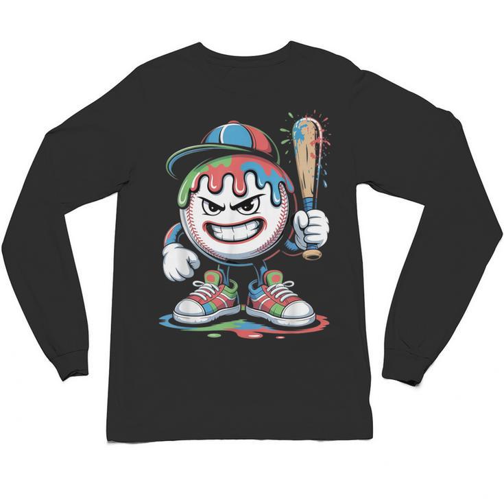 Baseball Mascot Attitude Graffiti Splash Bat Cap Unisex Long Sleeve T-Shirt