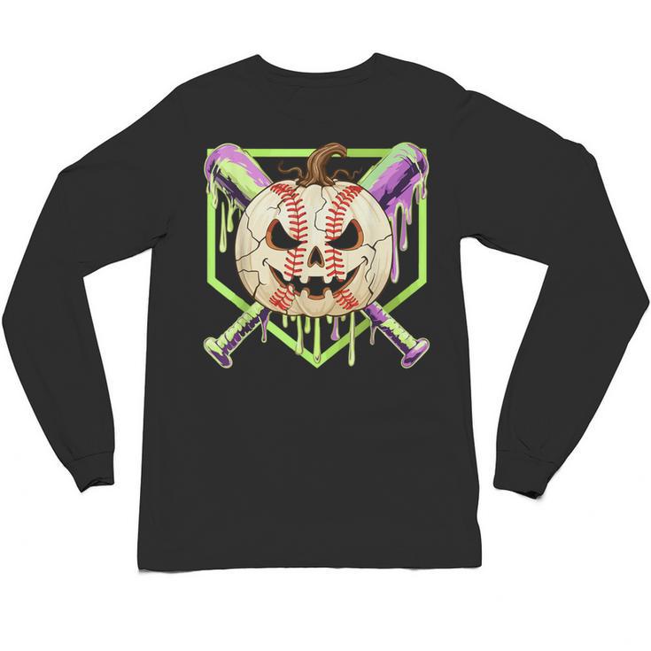 Baseball Pumpkin Halloween Baseball Drip Spooky Halloween Unisex Long Sleeve T-Shirt