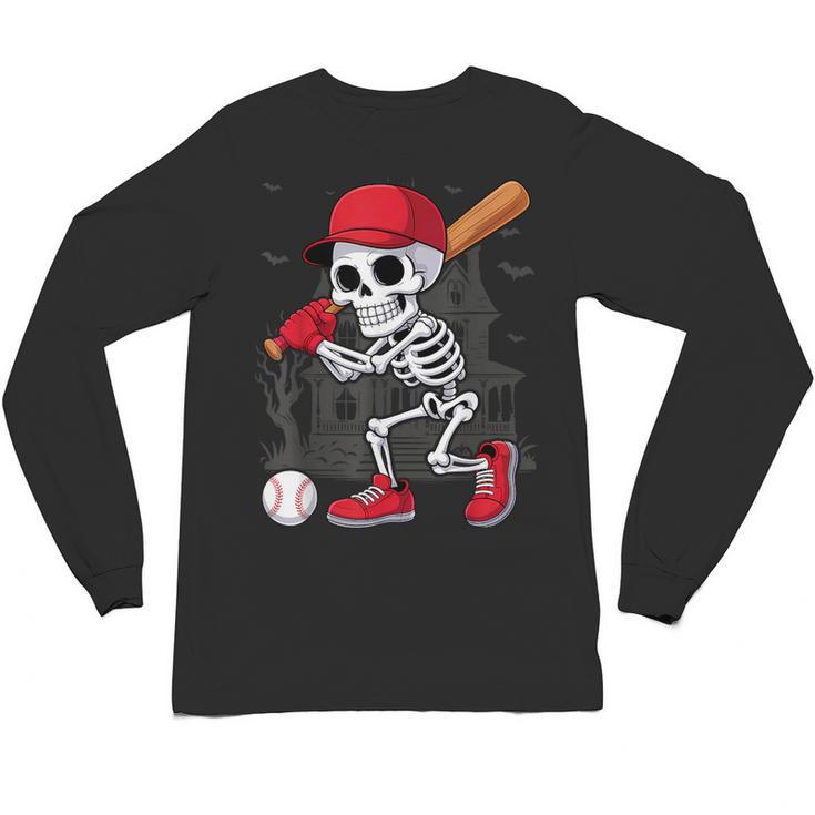 Baseball Skeleton Halloween Playing Unisex Long Sleeve T-Shirt