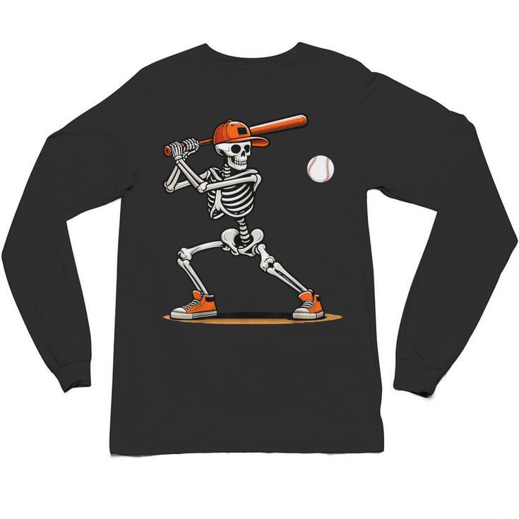 Baseball Skeleton Spooky Boys Halloween Baseball Player Unisex Long Sleeve T-Shirt