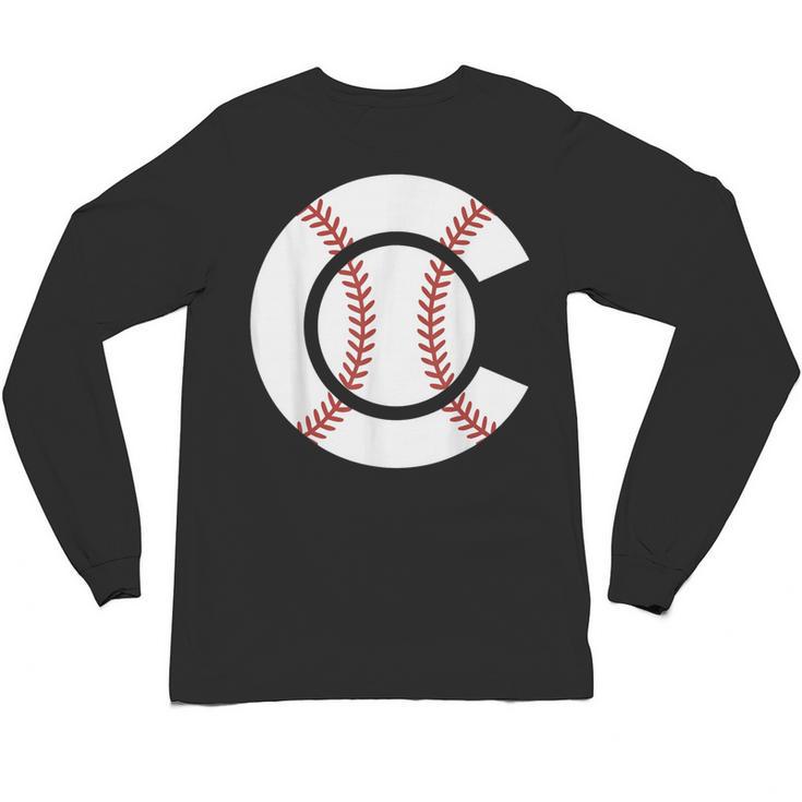 Baseball Sport Player Graphic Monogram Initial Letter C Unisex Long Sleeve T-Shirt