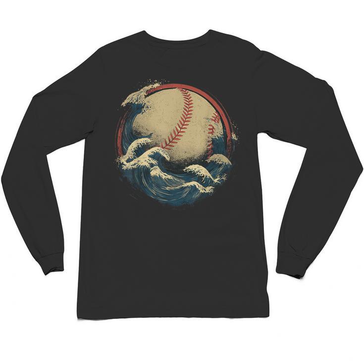 Baseball Waves Ocean Sports Baseball Fans Unisex Long Sleeve T-Shirt