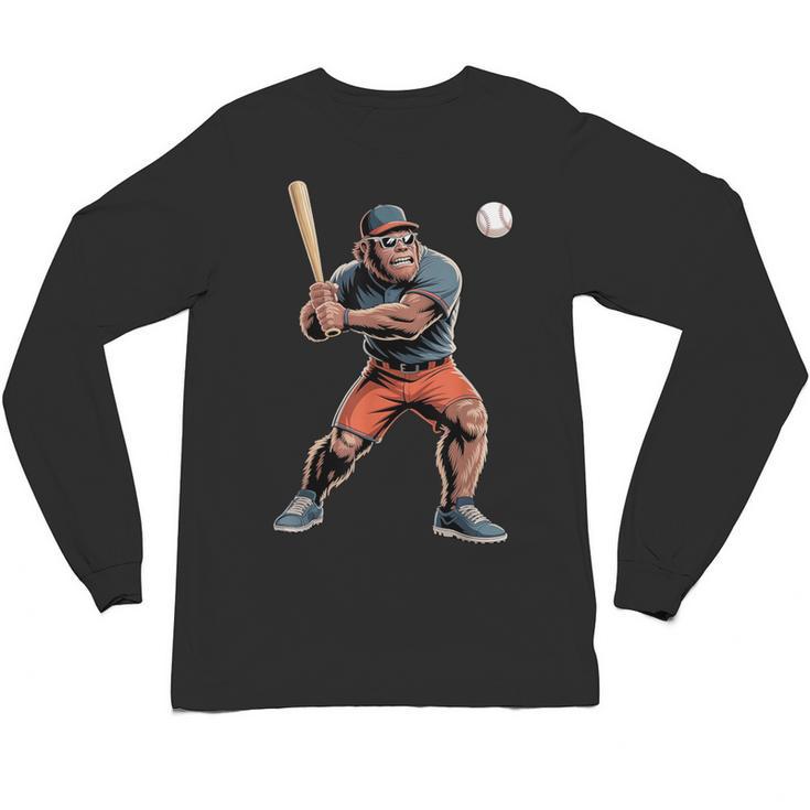Bigfoot Playing Baseball Boys Kids Men Baseball Player Unisex Long Sleeve T-Shirt
