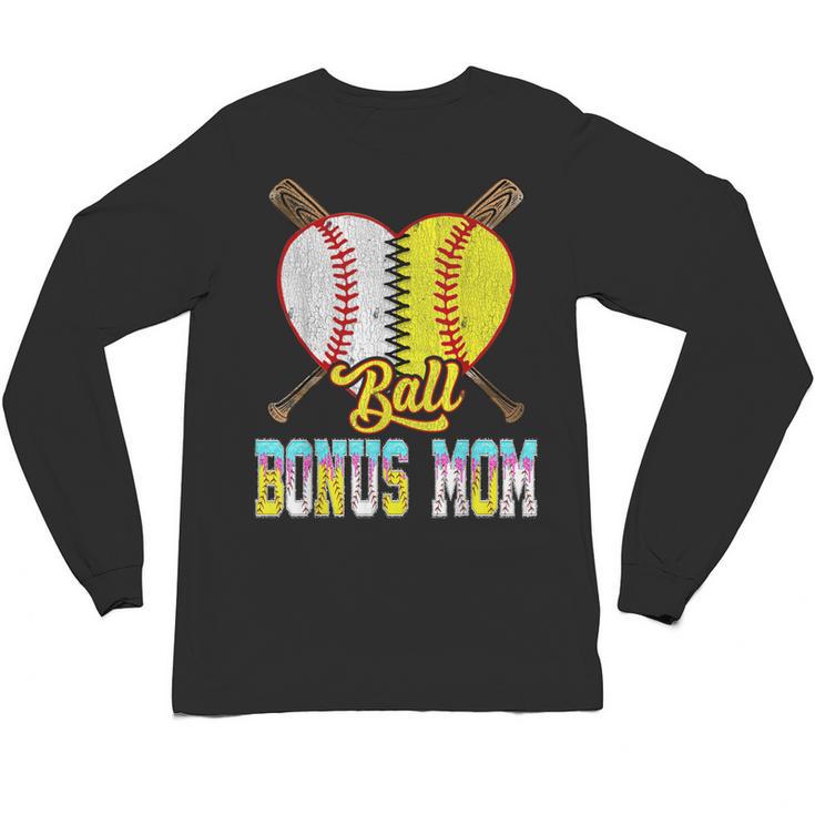 Bonus Mom Of Both Half Baseball Softball Ice Cream Drip Unisex Long Sleeve T-Shirt