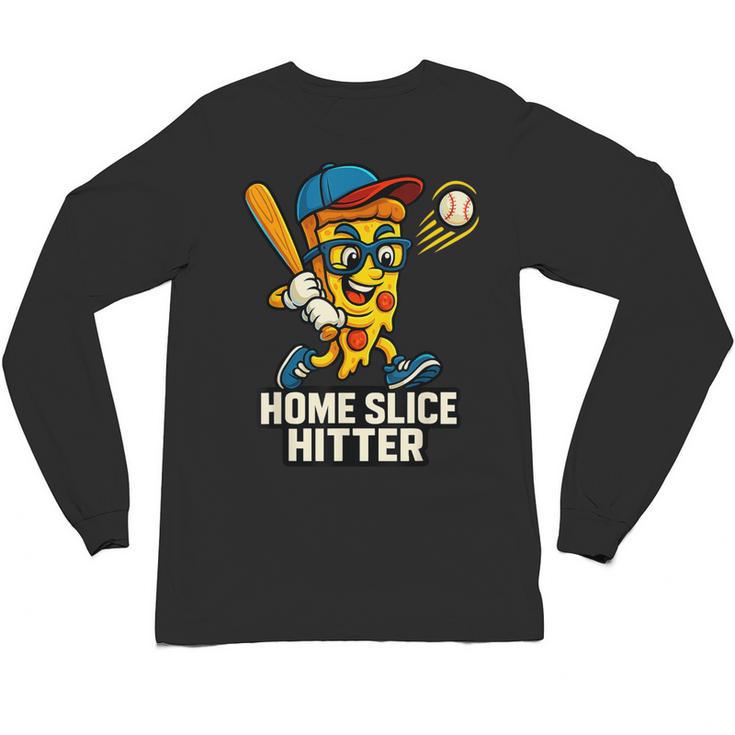 Boys Pizza Theme Baseball Home Hitter Unisex Long Sleeve T-Shirt