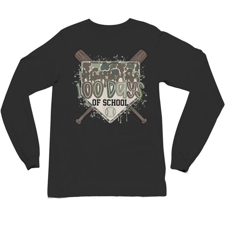 Camo 100 Days Of School Baseball Home Plate Drip Boy Kids Unisex Long Sleeve T-Shirt
