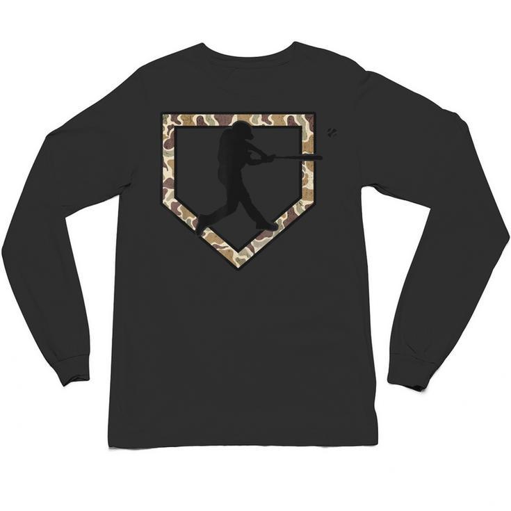 Camo Home Plate Camouflage Baseball Batter Youth Boys Unisex Long Sleeve T-Shirt