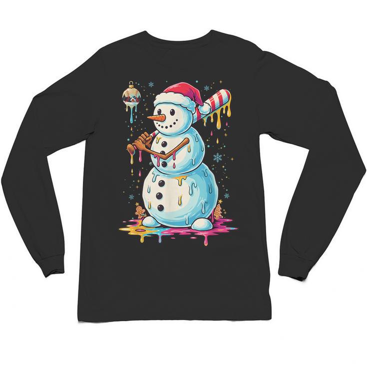 Christmas Baseball Snowman Drip For Boys Men Girls Women Unisex Long Sleeve T-Shirt
