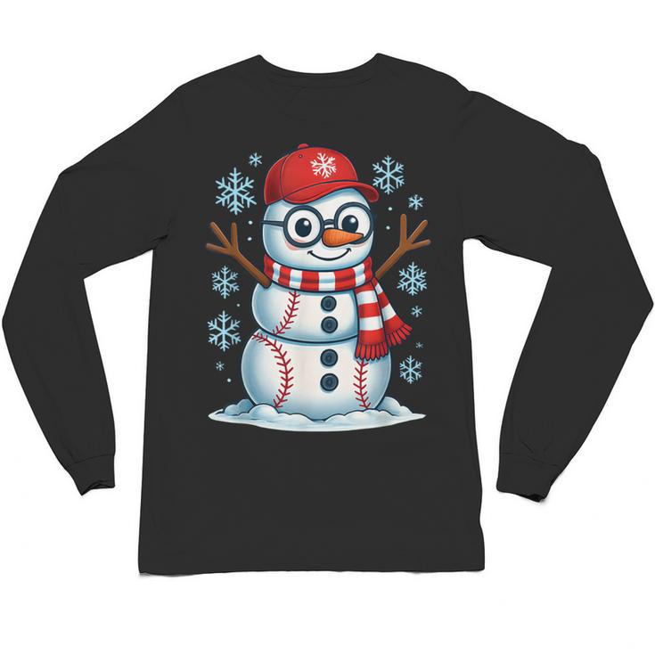 Christmas Baseball Snowman Xmas Pajamas Women Men Boys Unisex Long Sleeve T-Shirt