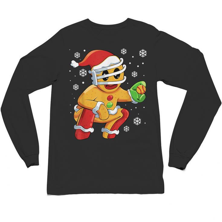 Christmas Gingerbread Man Baseball Player Catcher Unisex Long Sleeve T-Shirt