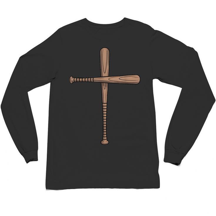 Cross Baseball Bats Christian Faith Sports Coach Pitcher Unisex Long Sleeve T-Shirt