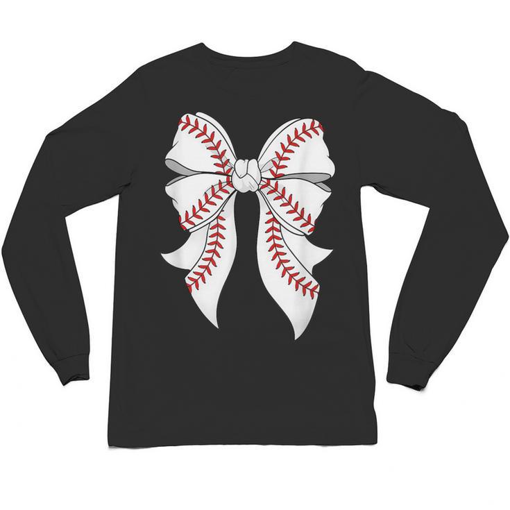 Cute Baseball Coquette Bow For Women Girls Baseball Mama Mom Unisex Long Sleeve T-Shirt