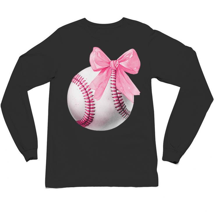 Cute Coquette Baseball Pink Bow Player & Fan Girls Unisex Long Sleeve T-Shirt