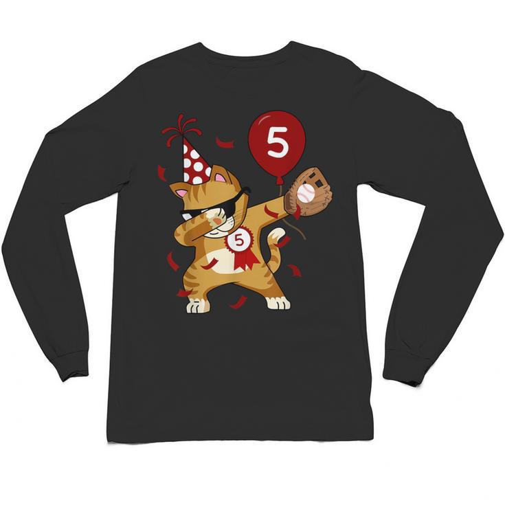 Dabbing Cool Cat Baseball 5th Birthday Unisex Long Sleeve T-Shirt