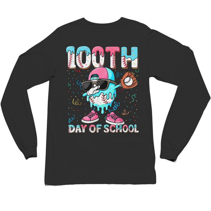 Dabbing Drippy 100th Days Of School Baseball Ice Cream Drip Unisex Long Sleeve T-Shirt