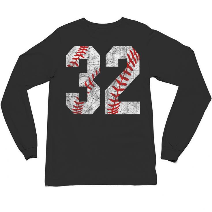 Distressed Baseball Number 32 Jersey Uniform Player Fan Unisex Long Sleeve T-Shirt