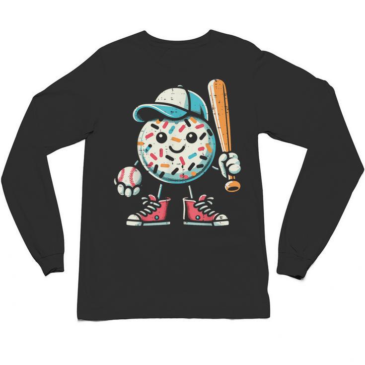 Donut Baseball Hat Ball Bat Cute Sport Toddler Boys Kids Men Unisex Long Sleeve T-Shirt