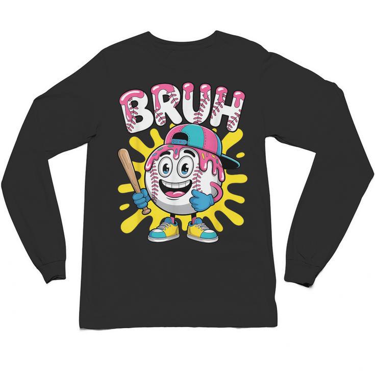 Drip Baseball Boy Youth Kid Ice Cream Dripping Baseball Bruh Unisex Long Sleeve T-Shirt