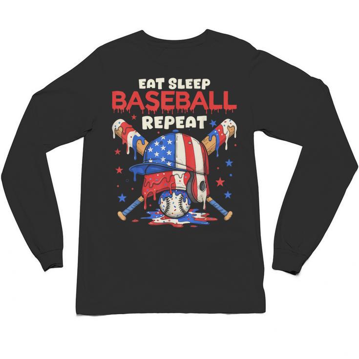 Eat Sleep Baseball Repeat Ice Cream Drip Crossed Bats Unisex Long Sleeve T-Shirt