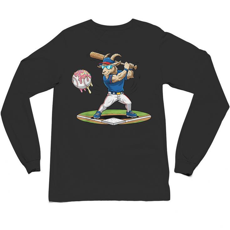 Goat Baseball Player With Bat And Ball Drip Animal Sports Unisex Long Sleeve T-Shirt
