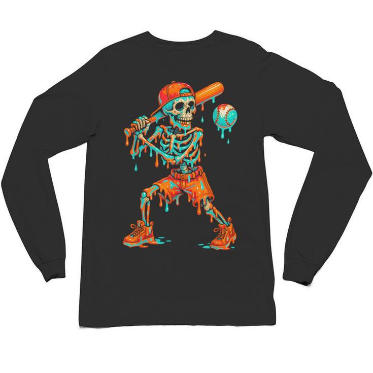 Halloween Baseball Skeleton Ice Cream Drip Baseball Boys Kid Unisex Long Sleeve T-Shirt