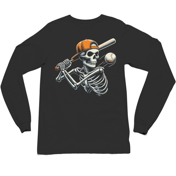 Halloween Boys Batting Skeleton Baseball Unisex Long Sleeve T-Shirt