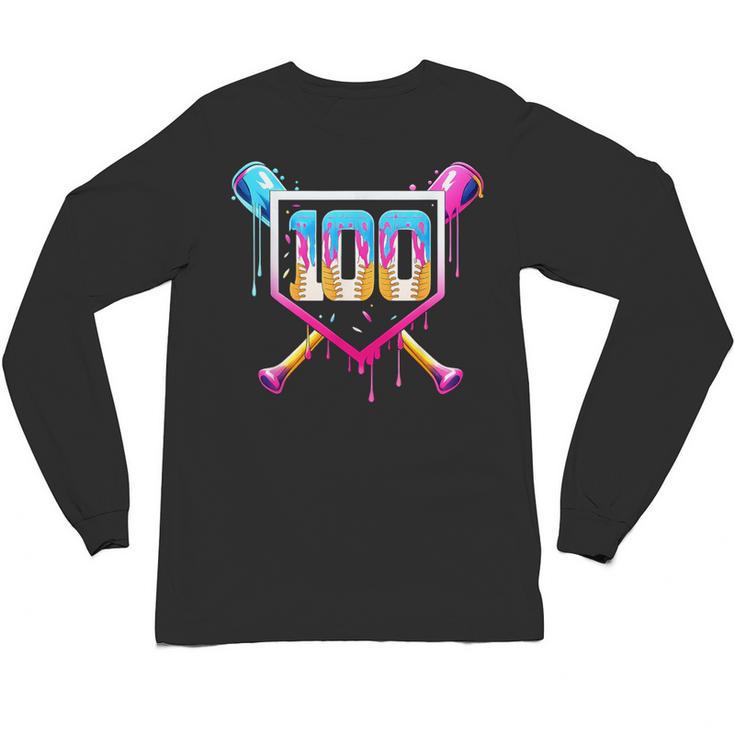 Happy 100 Days Of School Baseball Drip 100th Day Of School Unisex Long Sleeve T-Shirt