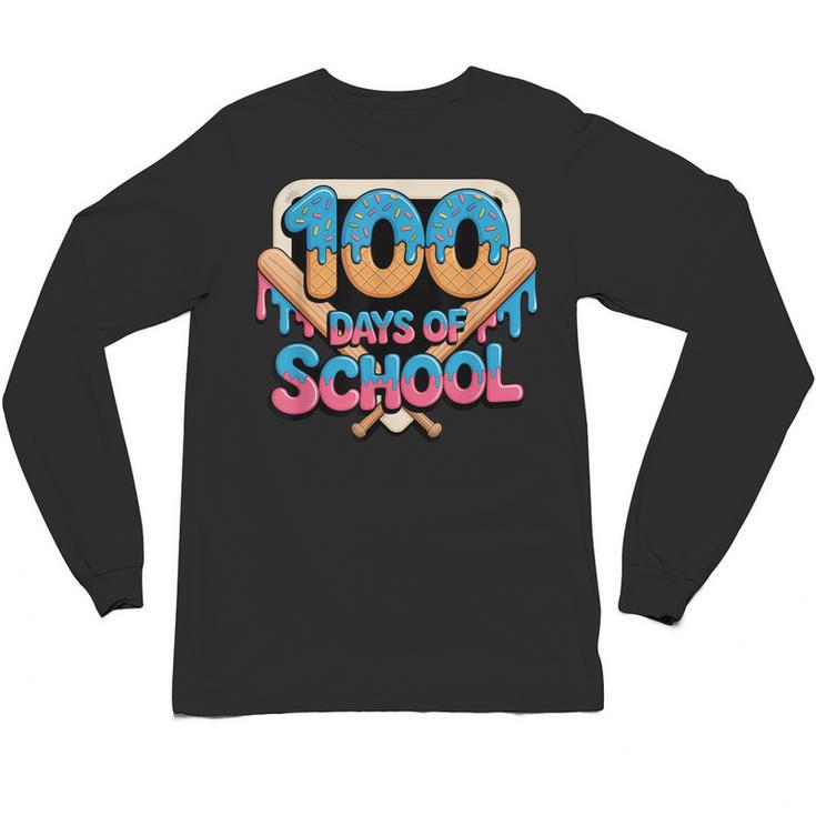 Happy 100 Days Of School Baseball Drip For Kids Teachers Unisex Long Sleeve T-Shirt