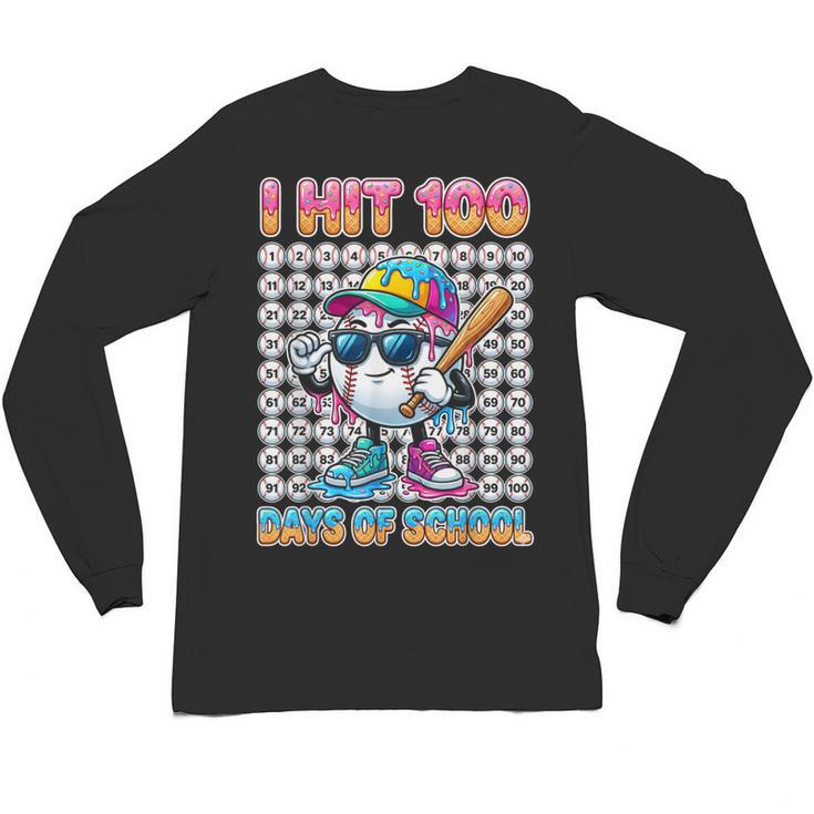I Hit 100 Days Of School Baseball Ice Cram Drip 100th Boys Unisex Long Sleeve T-Shirt