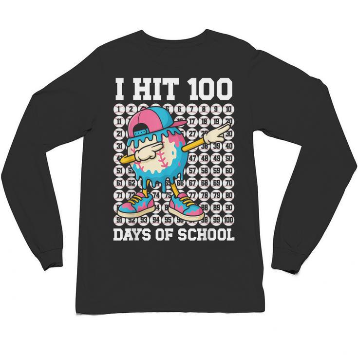 I Hit 100 Days Of School Baseball Ice Cream Drip Boys Girls Unisex Long Sleeve T-Shirt