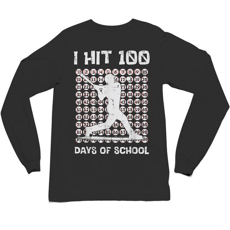 I Hit 100 Days Of School Baseball Player 100th Day Boys Kids Unisex Long Sleeve T-Shirt
