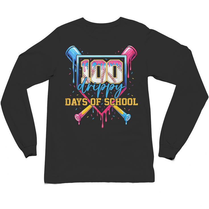 HUGvyn 100 Drippy Days Of School Baseball Ice Cream 100 Days Unisex Long Sleeve T-Shirt