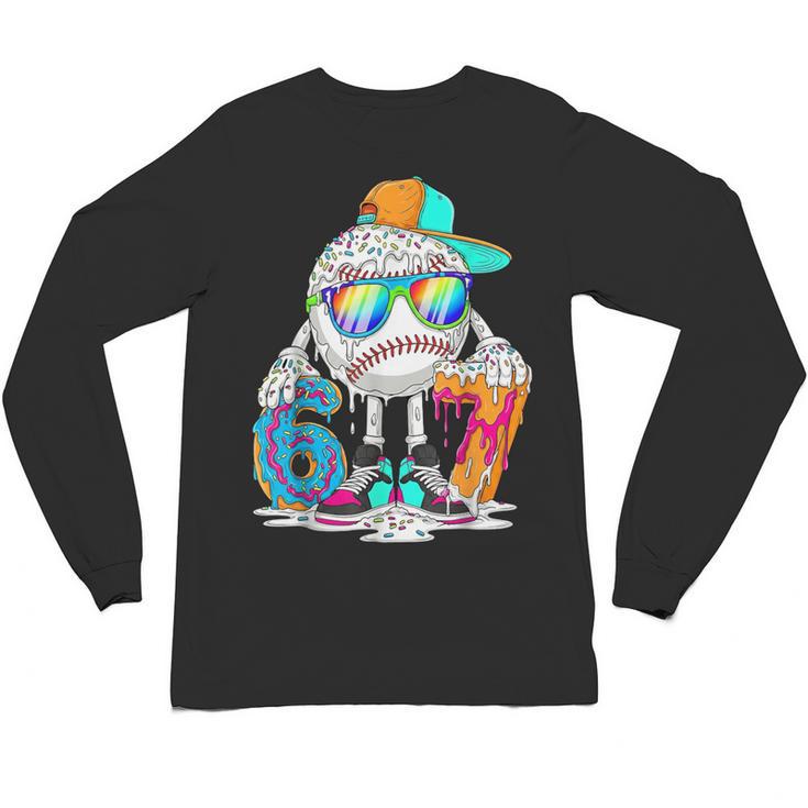 HUGvyn 6 7 Baseball Number Kid Drip Ice Cream Six Seven Meme Unisex Long Sleeve T-Shirt