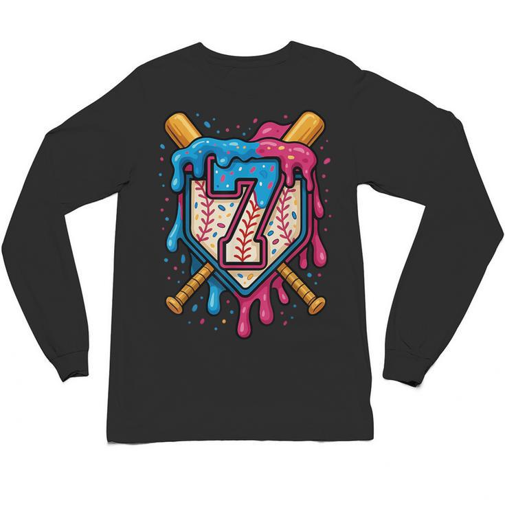 HUGvyn 7th Birthday Baseball Ice Cream Drip Number 7 Kid Boy Unisex Long Sleeve T-Shirt
