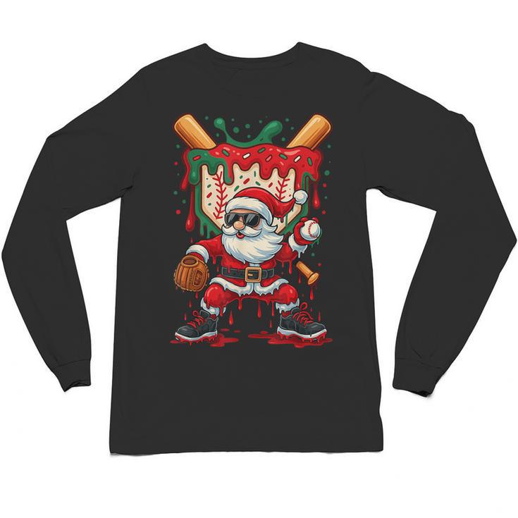HUGvyn Santa Playing Baseball Ice Cream Drip Christmas Boys Unisex Long Sleeve T-Shirt