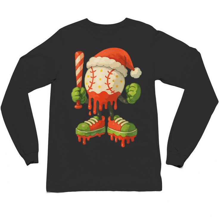 Ice Cream Drip Baseball Christmas Baseball Drip Candy Cane Unisex Long Sleeve T-Shirt