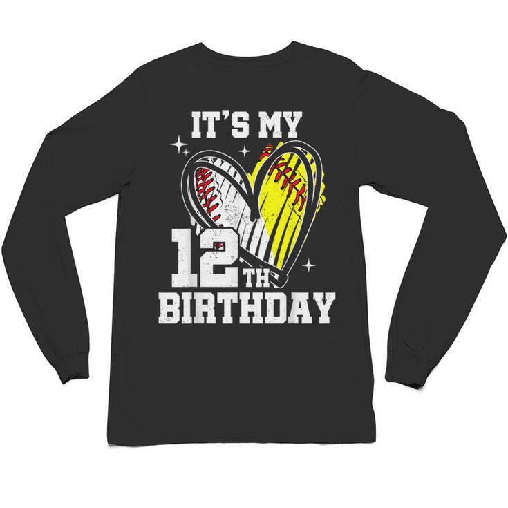 It's My 12th Birthday Baseball Softball Heart 12 Year Old Unisex Long Sleeve T-Shirt