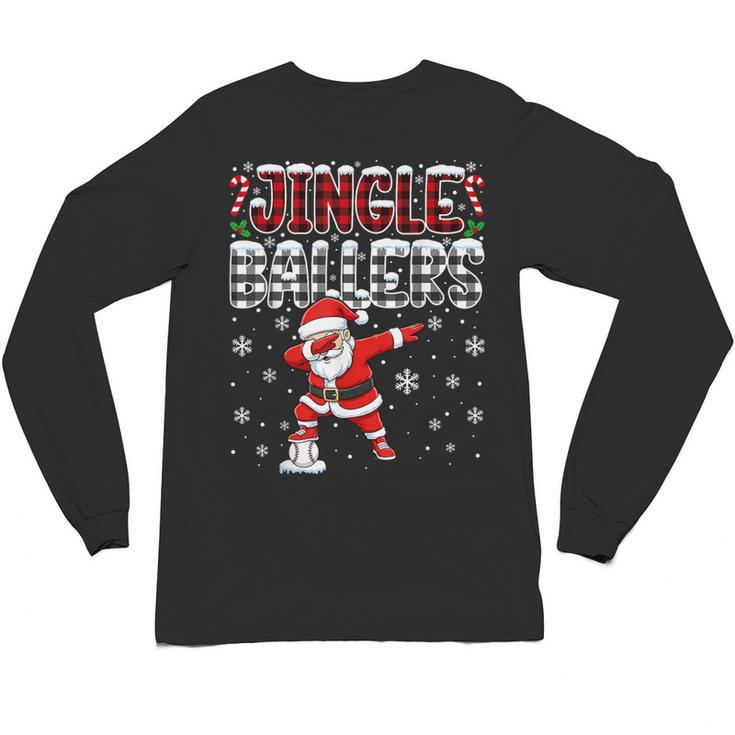 Jingle Ballers Plaid Santa Dabbing Baseball Christmas Unisex Long Sleeve T-Shirt