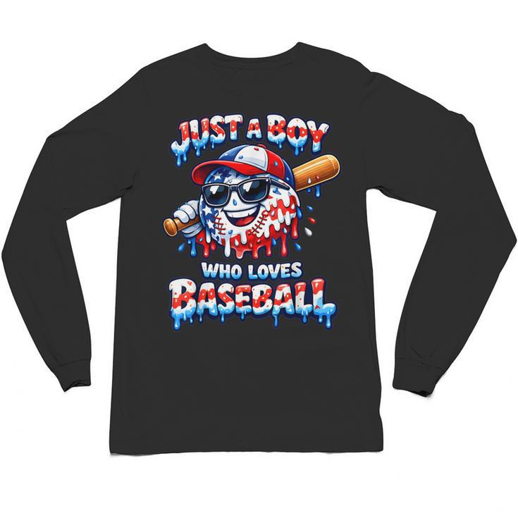 Just A Boy Who Loves Baseball Patriotic Drip For Youth Boys Unisex Long Sleeve T-Shirt