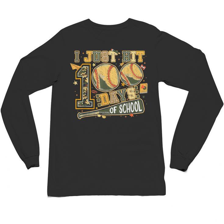I Just Hit 100 Days Of School Baseball Camo Boys Kid Toddler Unisex Long Sleeve T-Shirt