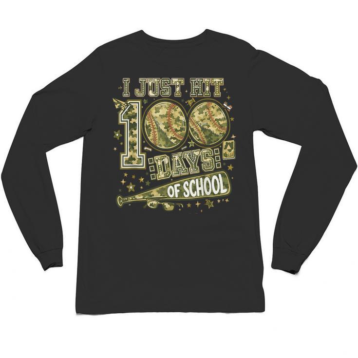 I Just Hit 100 Days Of School Camouflage Baseball Unisex Long Sleeve T-Shirt
